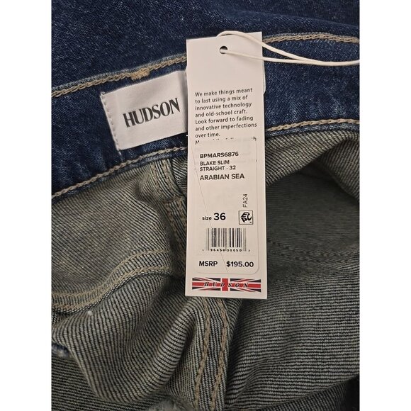 Hudson NWT Blake Slim Straight Size 36x32 Arabian Sea Blue Men's Jeans NEW t2 - Picture 6 of 7
